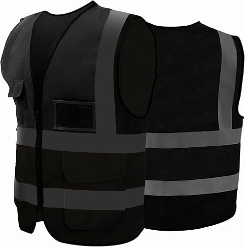 Chaleco de seguridad de alta visibilidad con 7 bolsillos frontales, chaleco de seguridad reflectante clase 2, tiras reflectantes y cremallera,