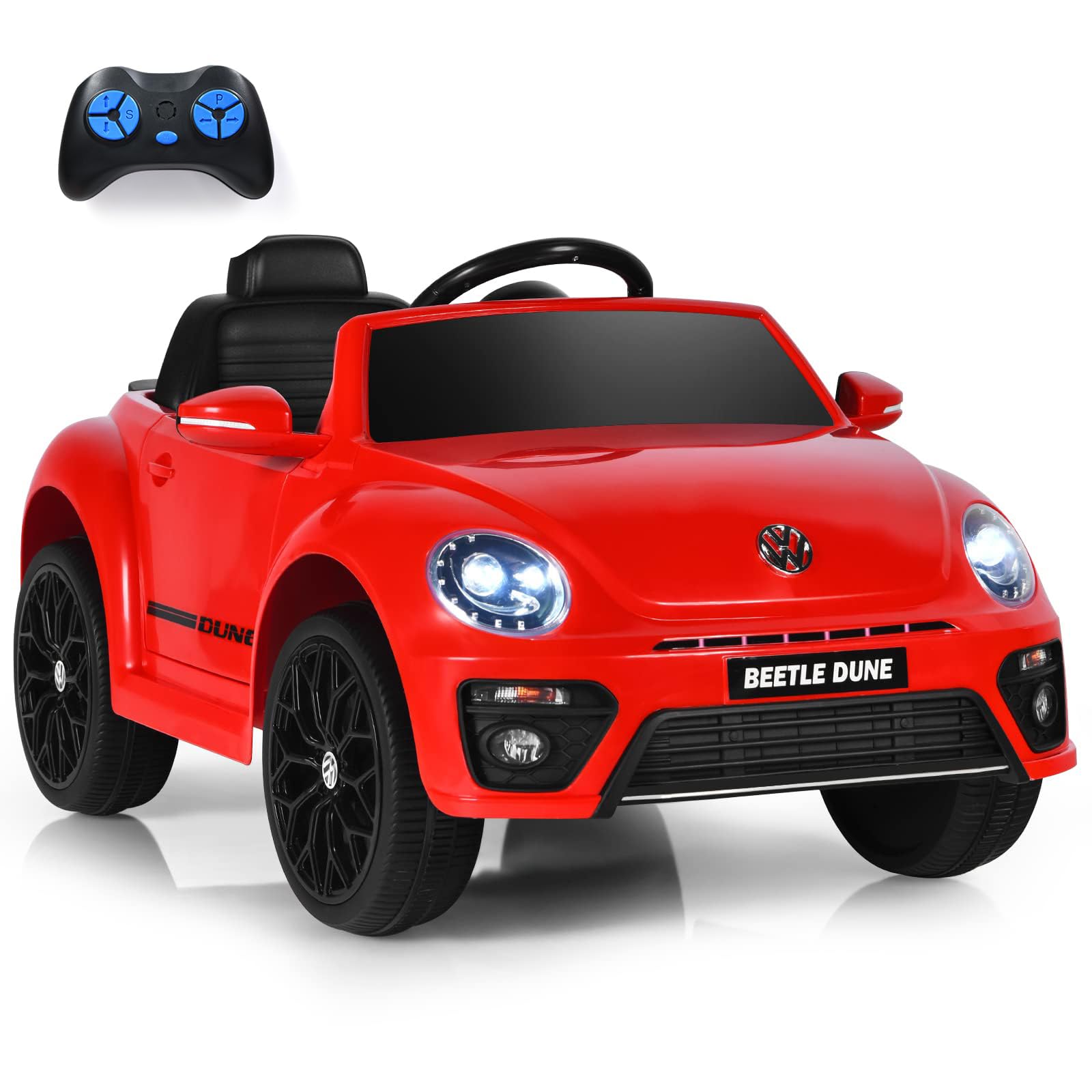 RELAX4LIFE 12V Macchina Volkswagen Elettrica per Bambini con Telecomando 2,4G, 5 km/h, Luci, Musica, Slot USB, Clacson, 2 Portiere Apribili, 3-8 Anni, Carico 30 KG, Cintura di Sicurezza, ROSSO