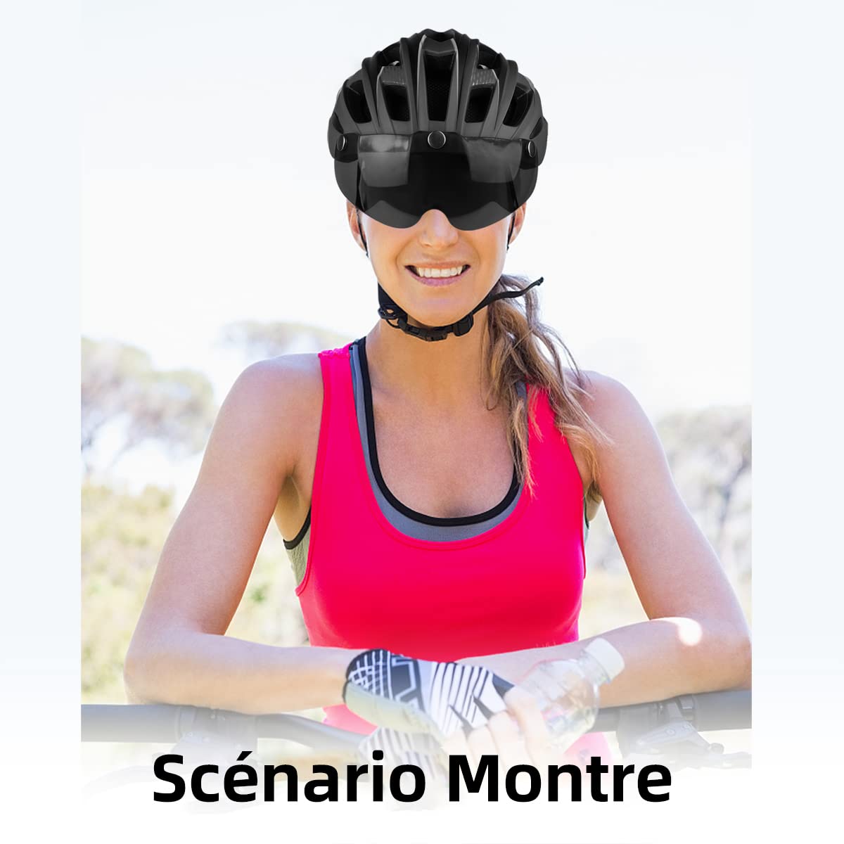 Shinmax kask rowerowy, certyfikat CE, kask rowerowy ze zdejmowanymi okularami ochronnymi, wizjer, dla dorosłych, mężczyzn i kobiet, regulowana ochrona bezpieczeństwa, tylne światło LED, do deskorolki, jazdy na nartach, snowboardzie NR-096