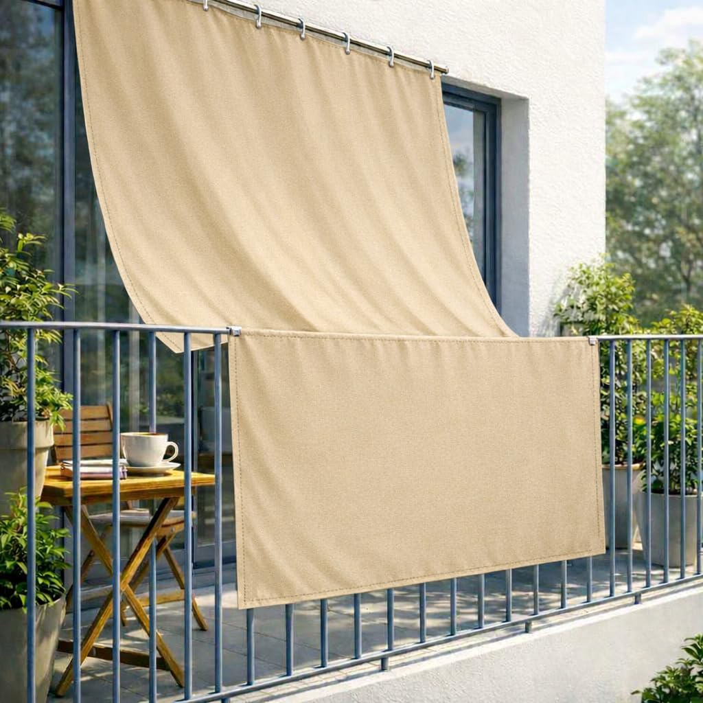 Tenda da Sole Tinta Unita Esterno Occhielli Metallo Telo Ombreggiante Caduta Balconi Resistente Lavabile Beige 140x250cm