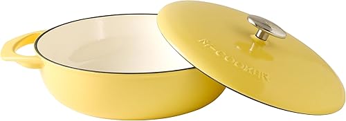 Sartén de hierro fundido esmaltado de 3.8 cuartos de galón con tapa, cazuela de hierro fundido cubierta, horno holandés poco profundo con tapa, idea