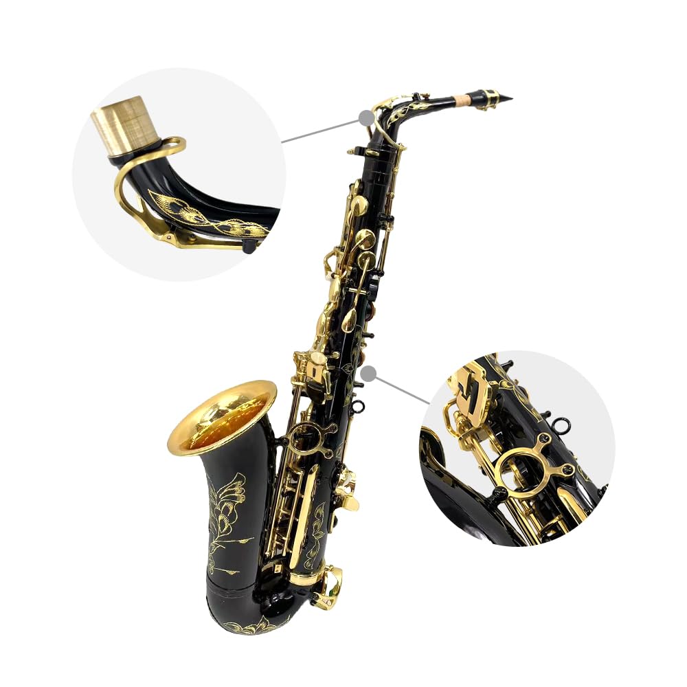 Sassofono E Flat, Sassofono contralto Mib Oro/Nero Kit completo con custodia e accessori per principianti