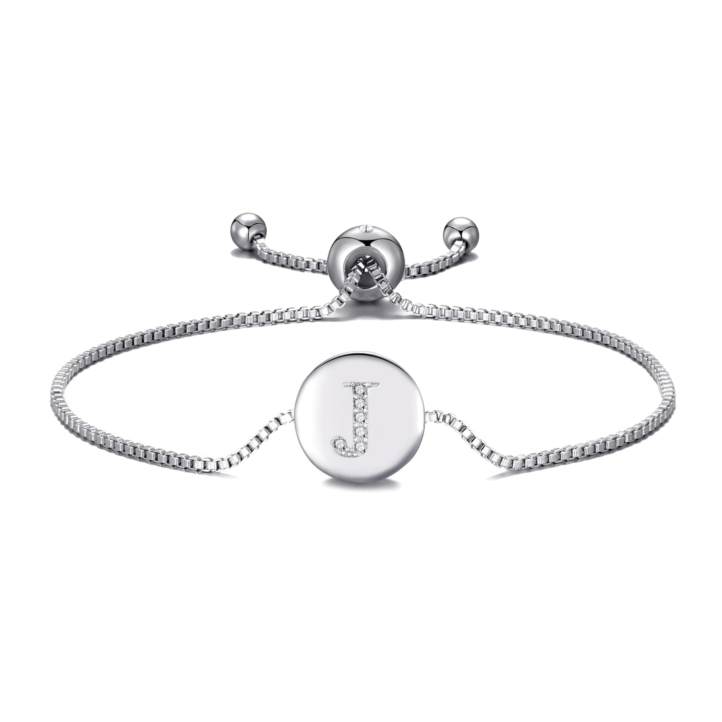 Philip JonesSilver Plated Initial Bracelets Letter A to Z Created with Zircondia® Crystals