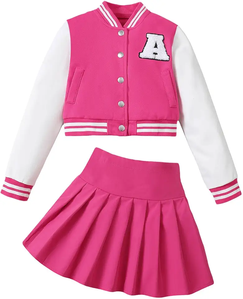 YOURUIKEY Girls 2 Piece Outfits Skirt Set Button up Jacket Sweatshirt and Pleated Mini Skirts Fall Winter Clothes Size 7-14Y