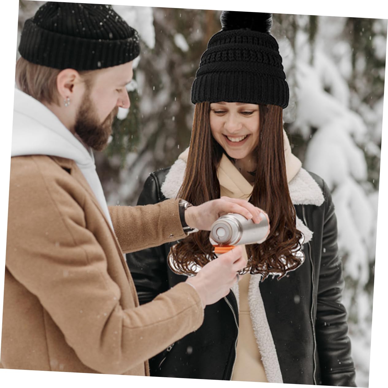 Gorro Cálido de Punto Peluca de Pelo Ondulado y Largo Talla Única Ajustable para Mujer Peluca de Cosplay para Invierno Gorro Desmontable Negro