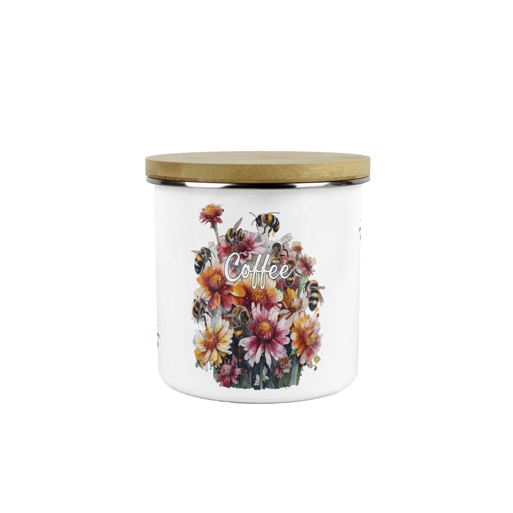 Purely Home Flowers & Bees Coffee Storage Canister - 600ml Enamel Kitchen Container