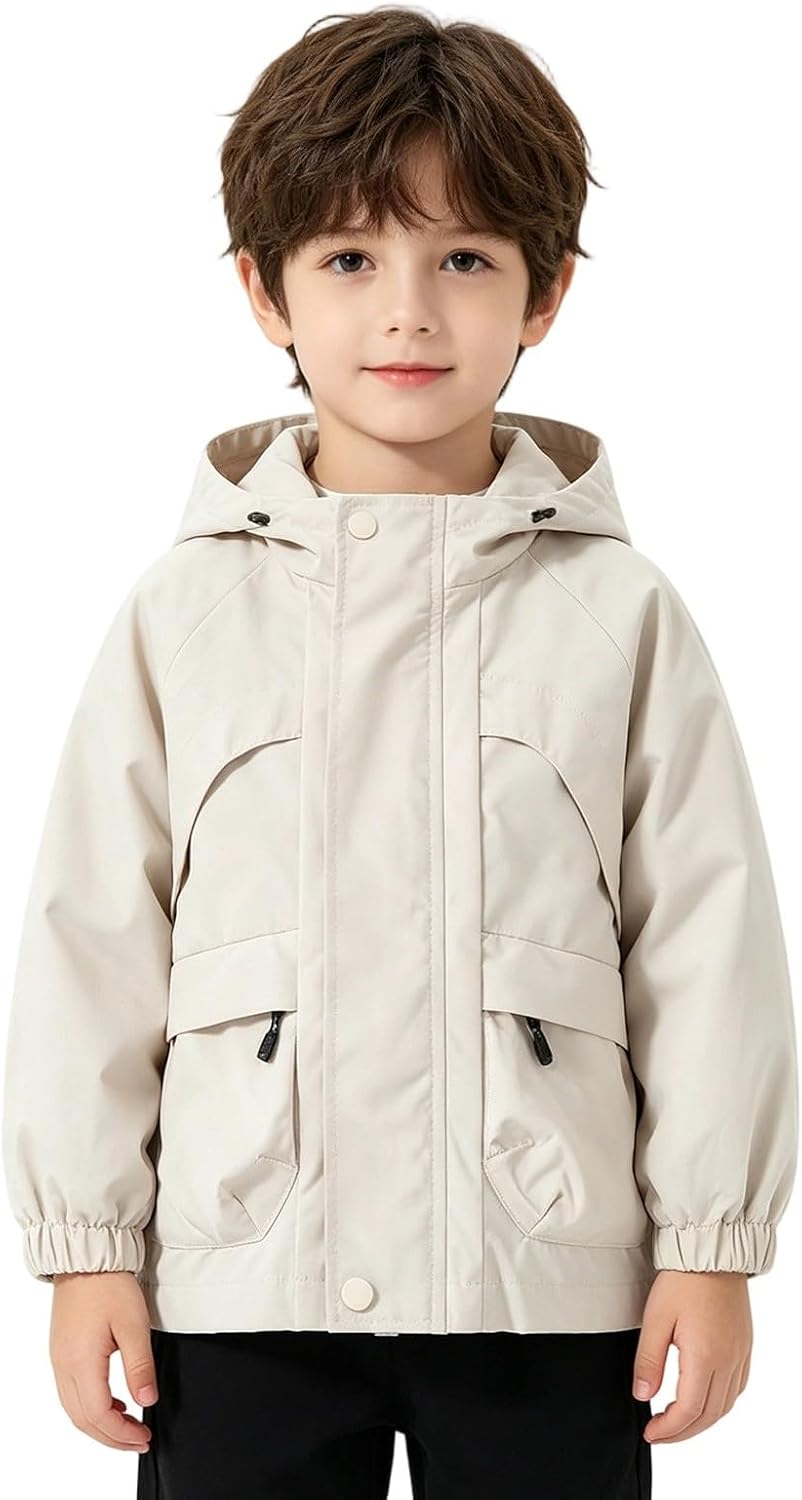 Kids Waterproof Hooded Rain Jacket Boys Girls Zip up Lightweight Windproof Windbreaker Jackets with Pockets Hiking Rain