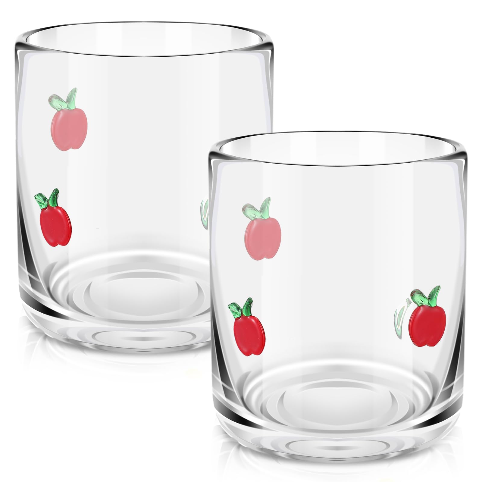 SiliFine 2 Pcs Apple Icon Juice Glasses - 14oz Red Apple Stemless Wine Drinking Coffee Glass Cup for Fruit Party Supplies & Teacher Gift
