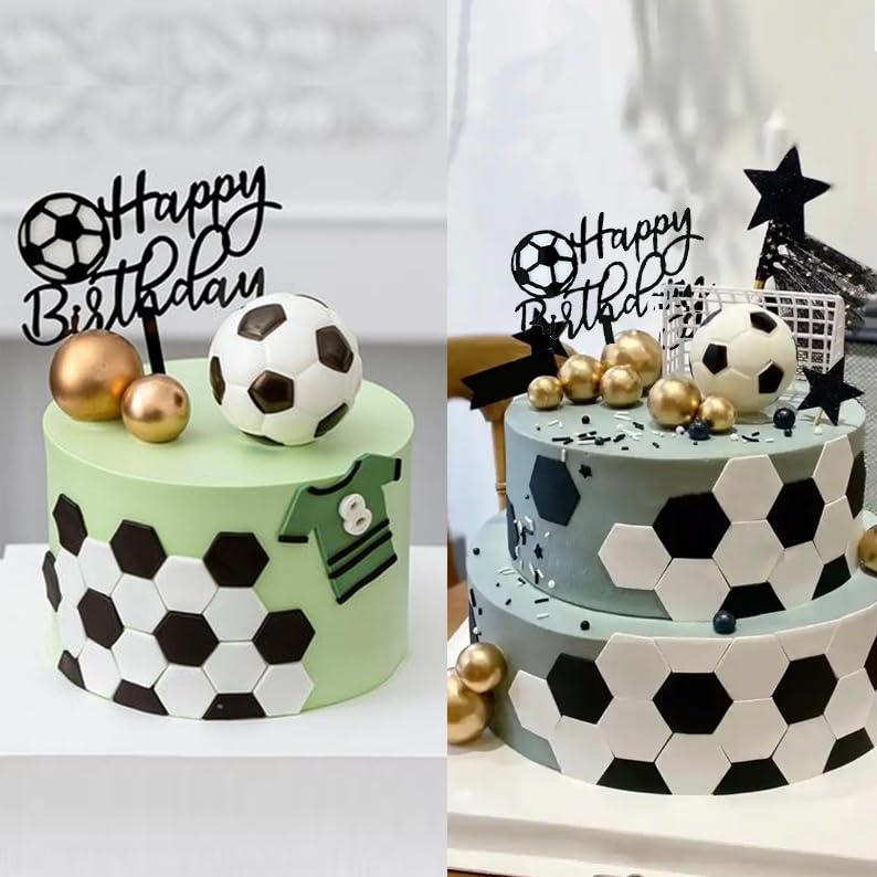 2 sztuki dekoracji tortu piłkarskiego – akrylowe nakładki na tort z napisem "Happy Birthday" na imprezy piłkarskie i urodzinowe, wielokrotnego użytku do kreatywnych dekoracji