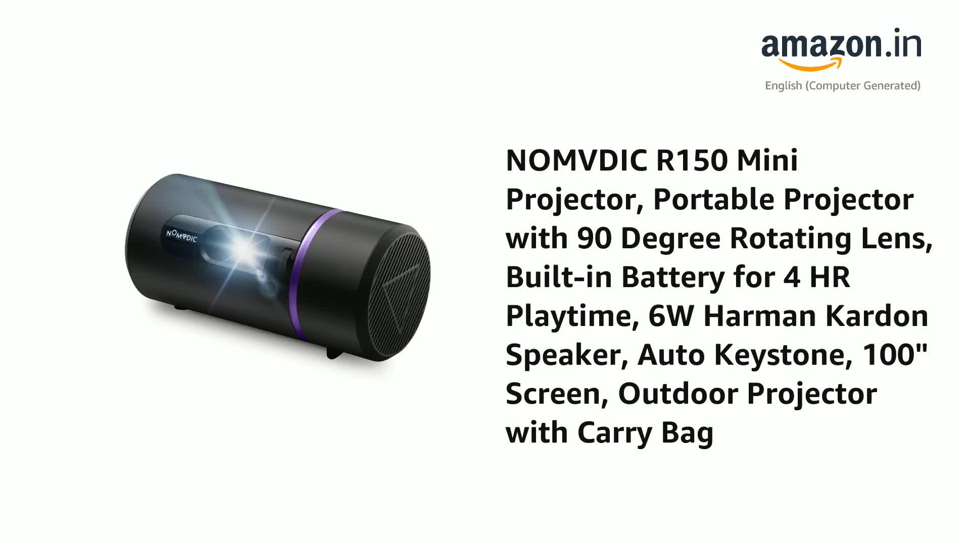 NOMVDIC R150 Mini Projector, Portable Projector with 90 Degree
