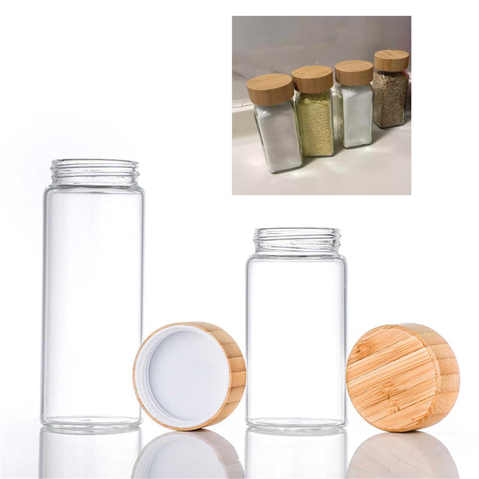 De 24 herméticos Multiusos, Recipiente de Vidrio Resistente con Cubiertas de bambú, diseños para Almacenamiento de Especias y condimentos, tarros de Especias