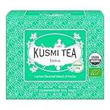 Kusmi Tea - Detox Bio - Thé vert bio, thé maté et mélanges de plantes aromatisé citron - Boîte Thé 20 sachets mousseline - 40g