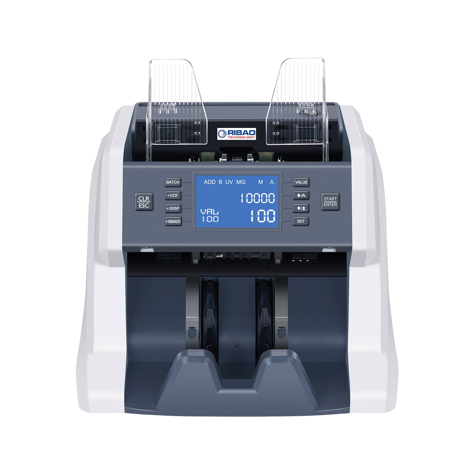 RIBAO 2023 Upgraded Version Money Counter Machine, Preset Value Bill Counter, UV/MG/IR/DD Detection, ADD with Batch Mode, Large Display Printer Enabled