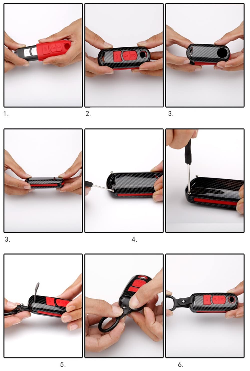Custodia Chiave Auto In Fibra Di Carbonio ABS Per Opel/Chevrolet - 2 Pulsanti, Rosso Carbonio, Antigraffio
