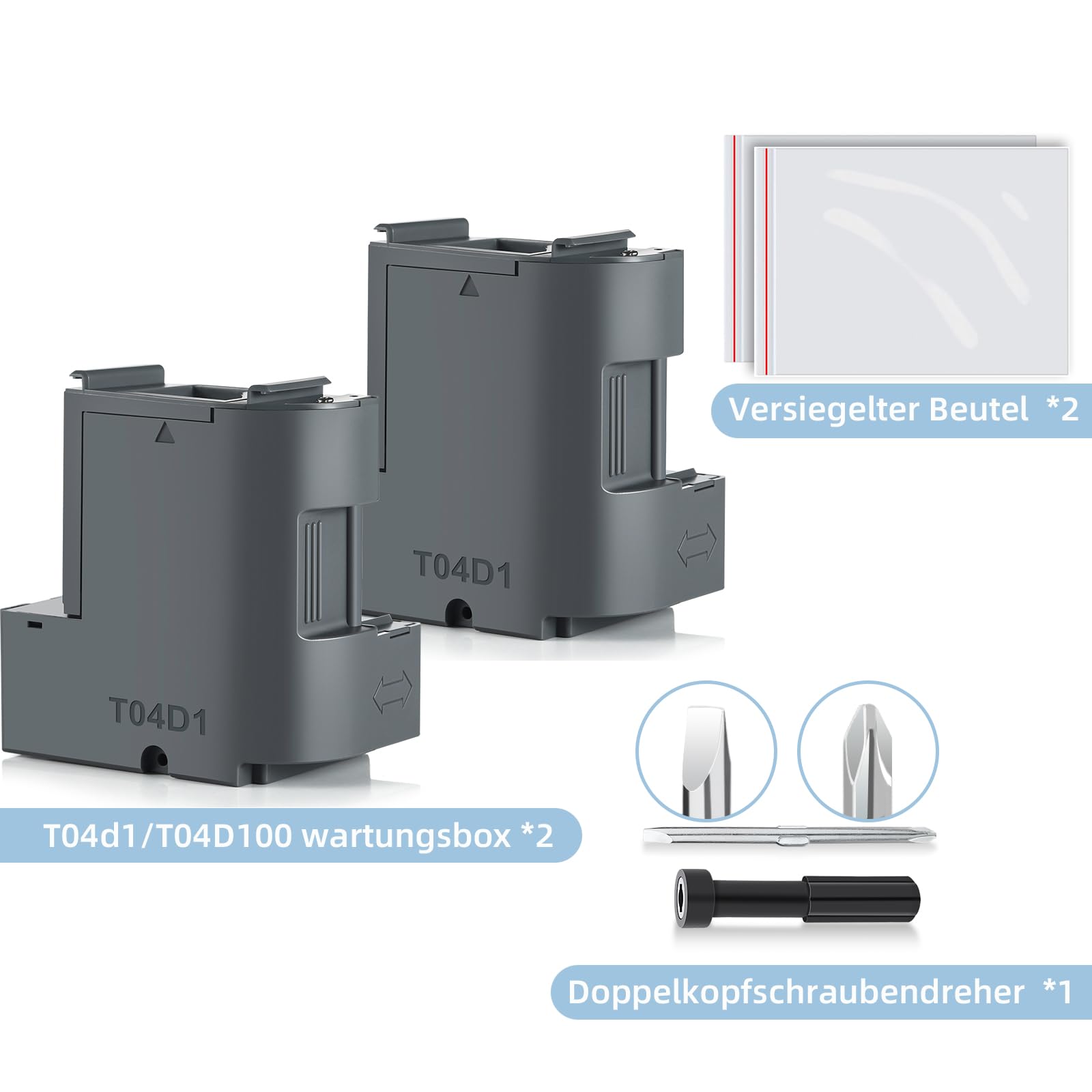 T04D1/T04D100 Wartungsbox Kompatibel für Epson ET-4750 ET-4850 ET-3750 ET-15000 ET-3700 ET-4856 ET-5150 ET-5170 Drucker, Wartungskasten T04D1/T04D100 C13T04D100 Resttintenbehälter, 2 st