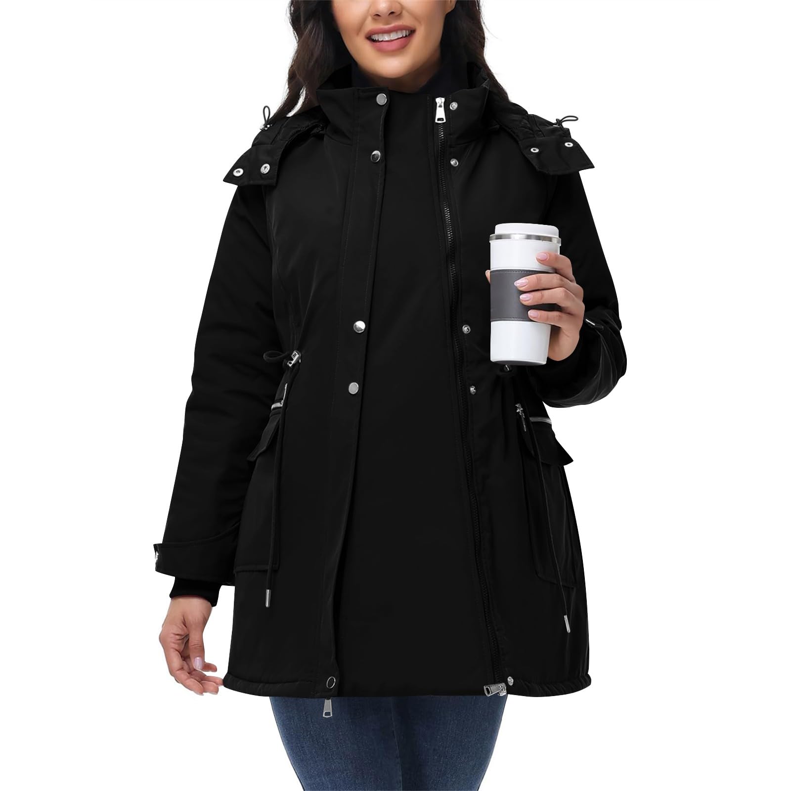 Damen Umstandsmantel, 3-in-1, Schwangere, Pufferjacken, Winter, warm, mit Kapuze, gepolstert, winddicht, Babyeinsatz, Tragemantel, leichte Steppjacken, Oberbekleidung, Thermomantel, Schwarz
