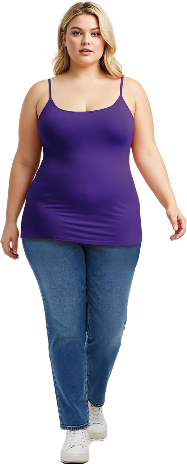 Emmalise Women's Basic Casual Long Camisole Adjustable Strap Cami Layering Top - Image 8