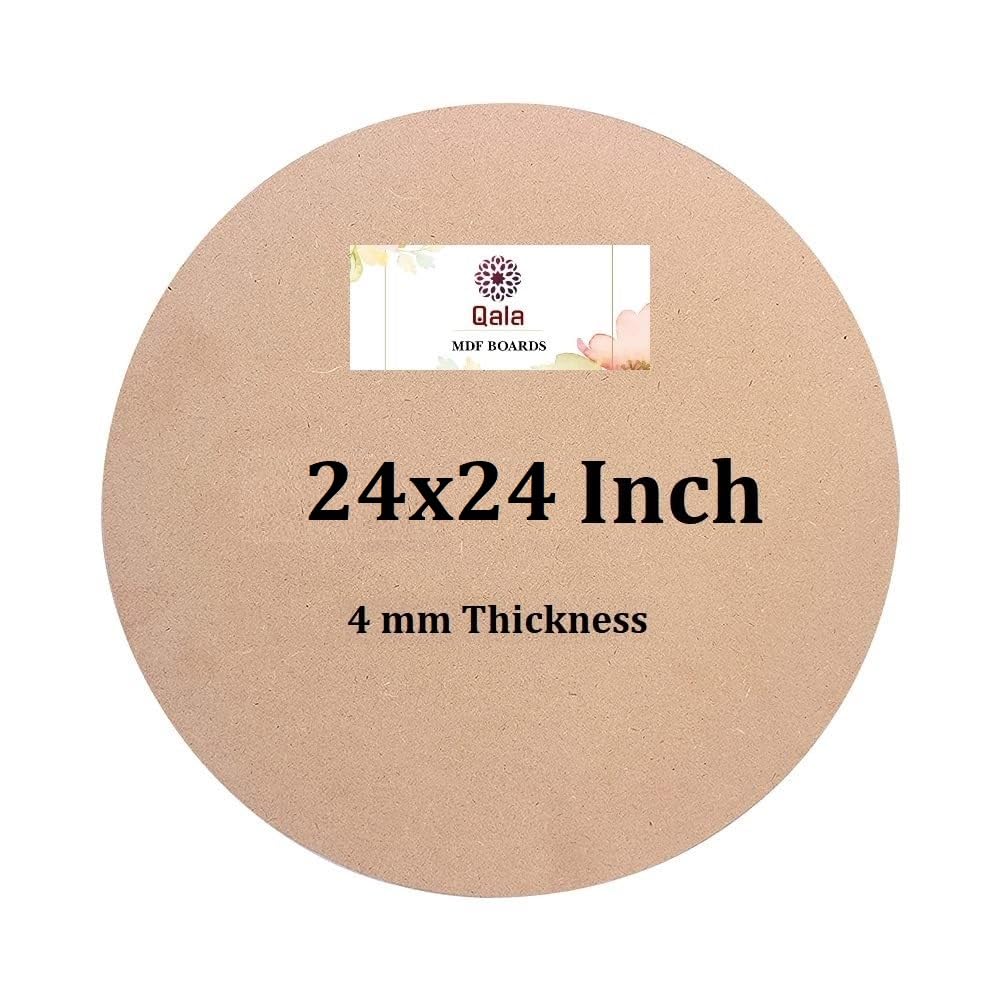 Qala 24 Inch Round Circle MDF Board Sheet for Art & Craft- 4 mm Unfinished Round Wood Slices for Resin Painting, Craft, Art,Pyrography, Painting- DIY (60 cm)