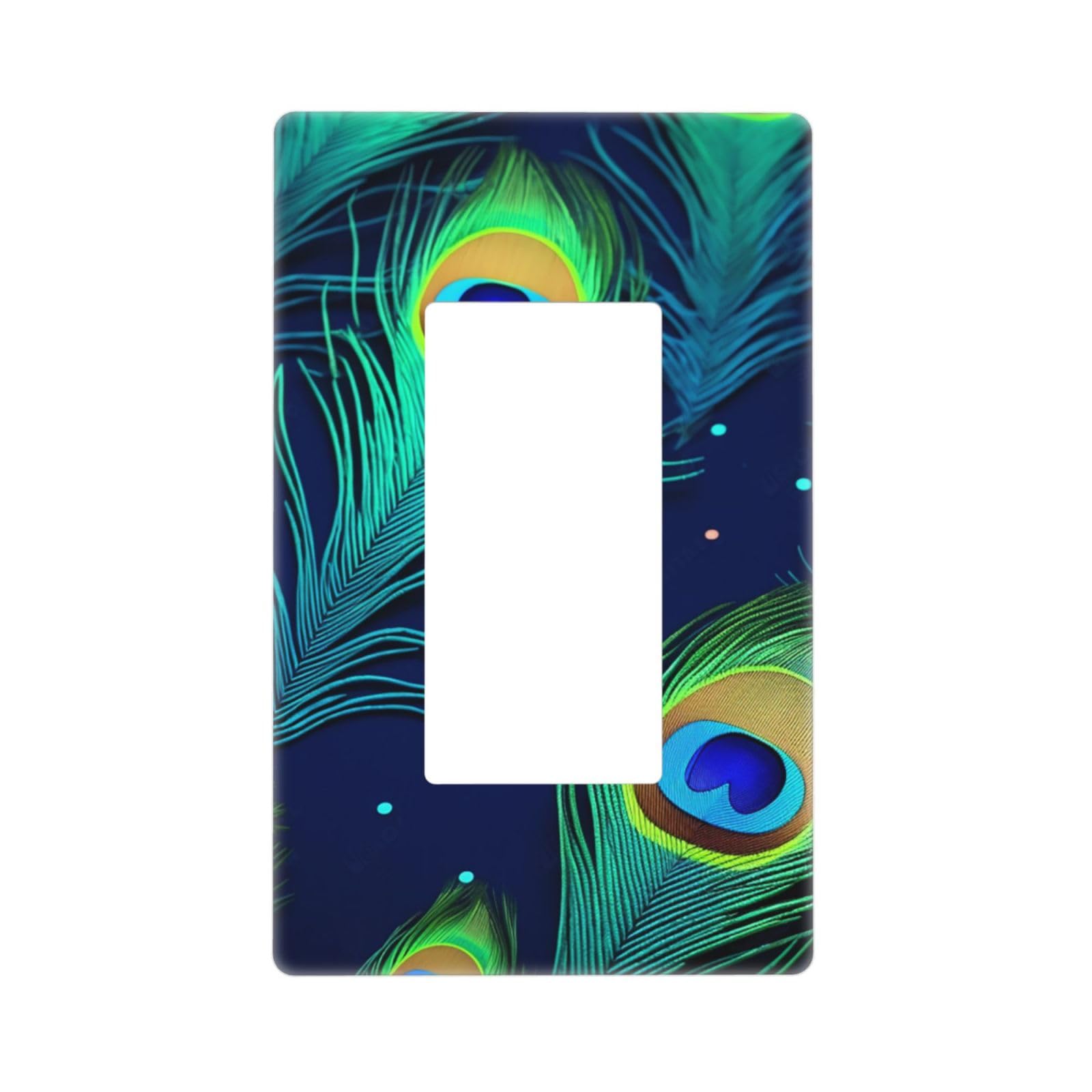 Peacock feather Wall Plate Cover 1 Gang Light Switch Cover Decorative Single Duplex Wall Plates Standard Size Decorator Blank Electrical Switch Plate Cover for Electrical Outlets