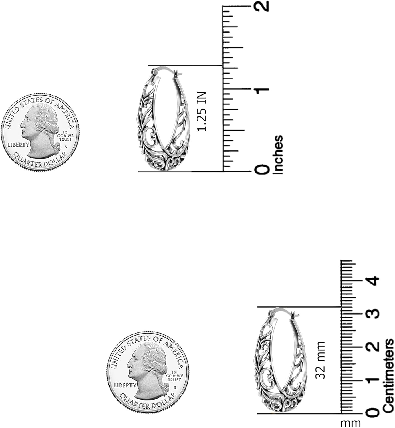 LeCalla 925 Sterling Silver Hoop Earrings for Women | Women's Filigree Hoop Earrings | Antique Oxidized Openwork Mesh Filigree Cut Earring Chunky Hoops | Hypoallergenic Vintage Filigree Oval Hoop Earrings for Women - Image 4