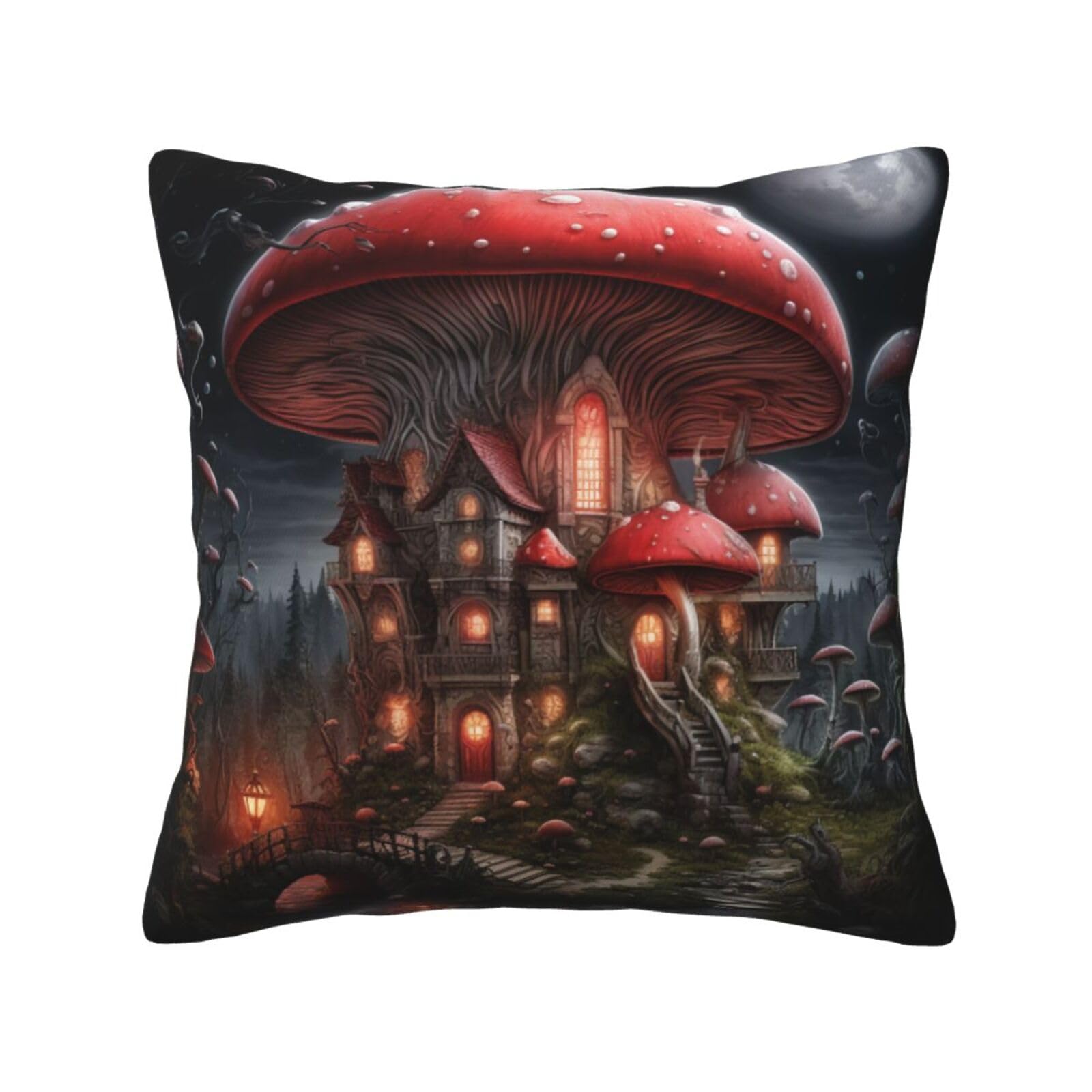 SXZVVBN Red mushrooms in the night skyDecorative Square Sofa Cushion Covers