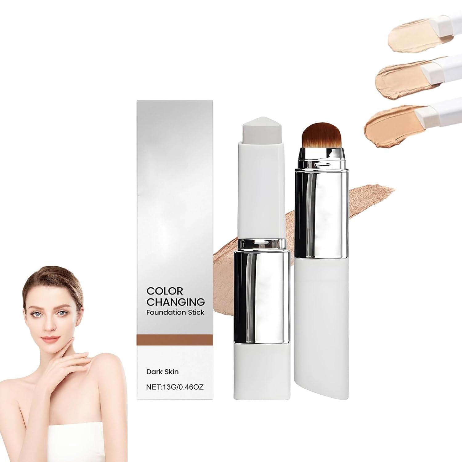 Color Changing Foundation Stick with Built-in Brush | Twist-Up Stick Format | Dark Skin Variant | 13 g (PACK OFF 3)-picture-24