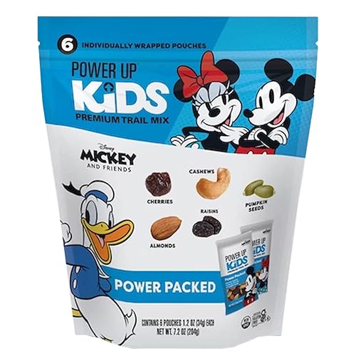 Power Up Gourmet Nut - Mezcla de senderos para niños de Mickey & Friends Power Packed, cerezas, anacardos enteros, almendras en rodajas, pasas y