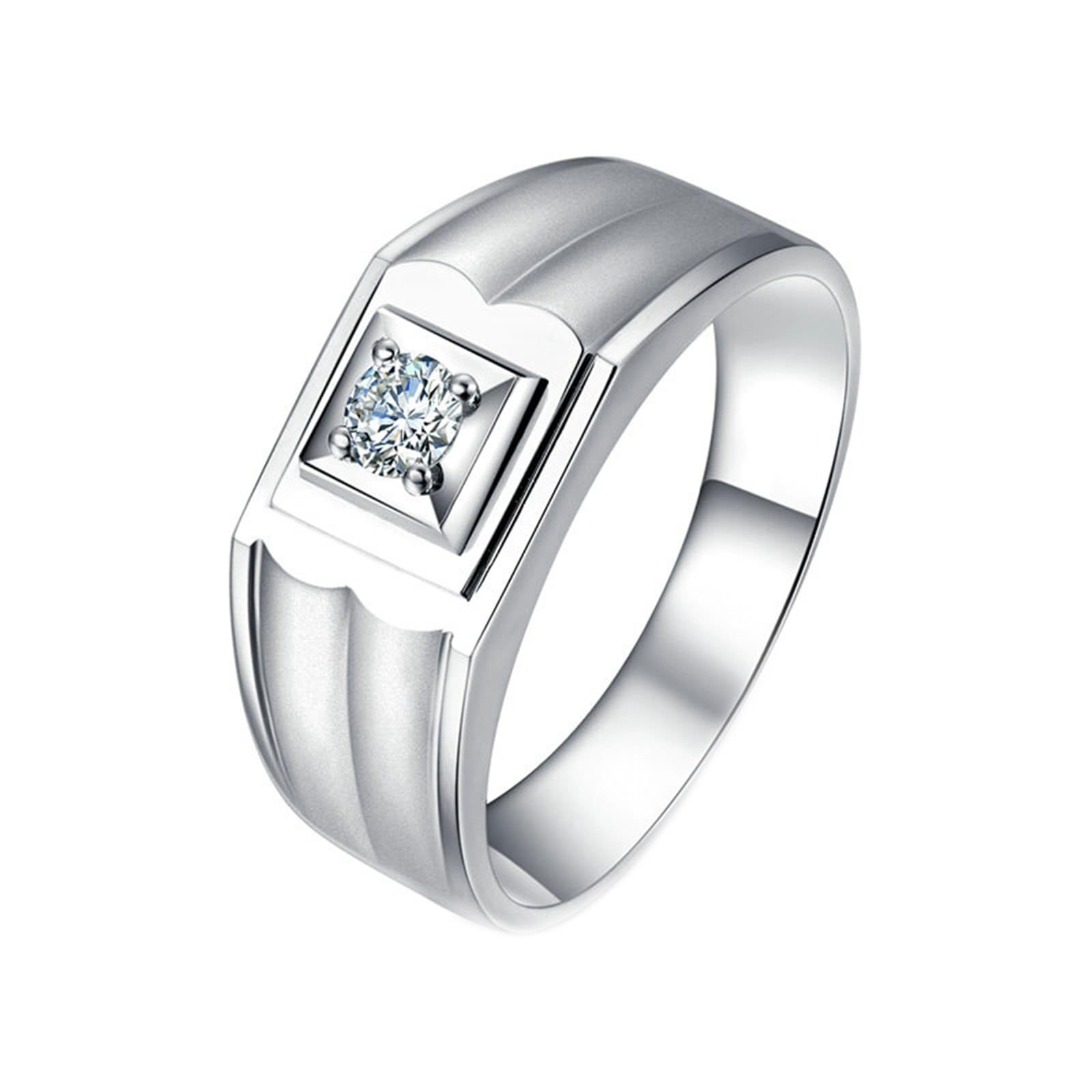Wycian Anello da uomo in acciaio inox e argento, anello da uomo in oro bianco 750 18 carati, AU750 Lab Diamante 0.144CT Ij taglio rotondo VVS con incisione per Capodanno