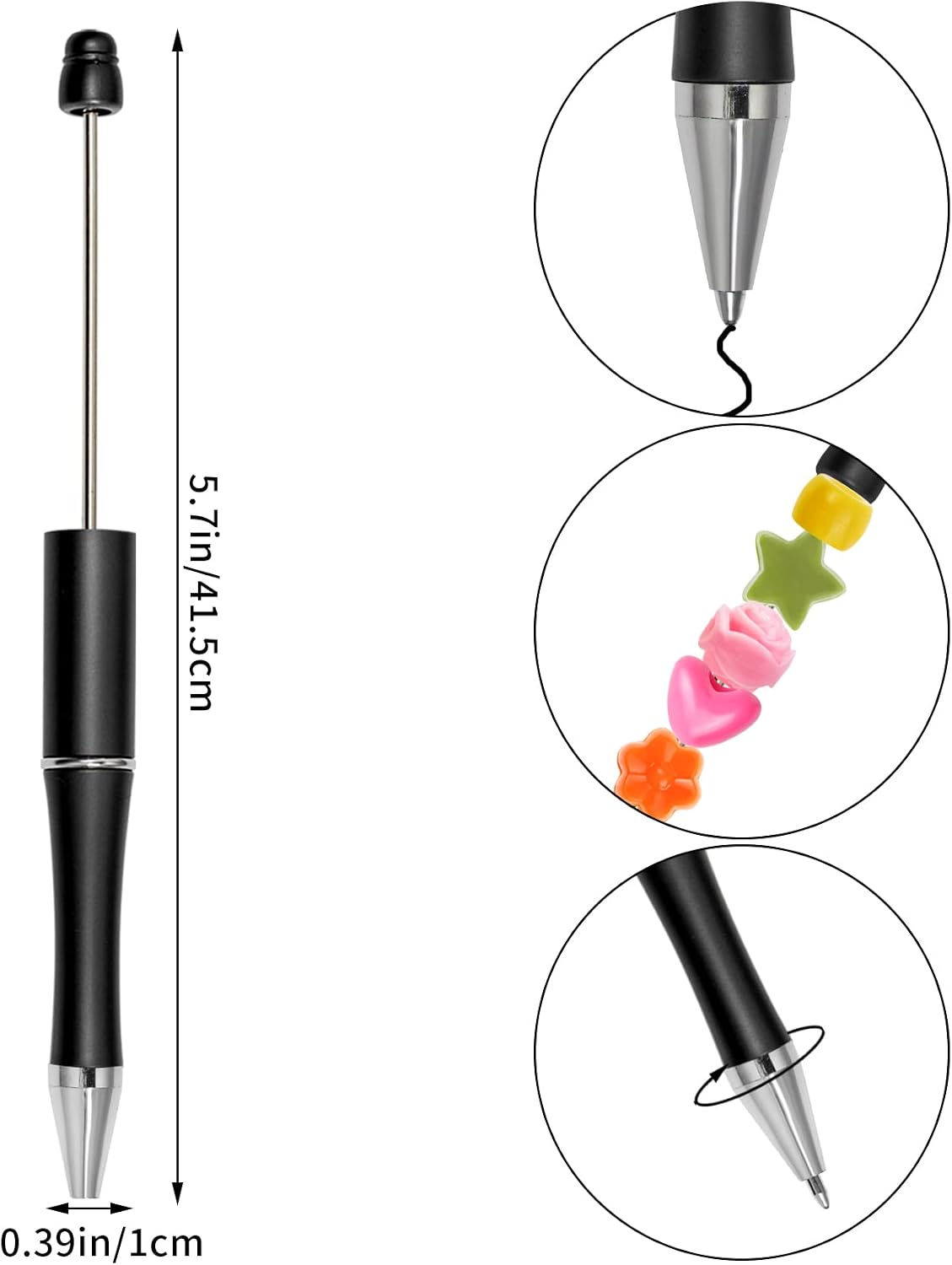 jiebor 20Pcs Black Beadable Pens Bead Ballpoint Pens with 50Pcs Black Ink image 3