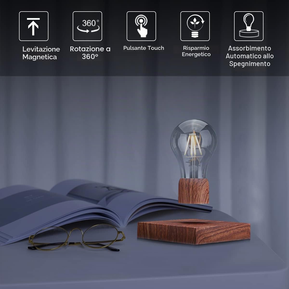 UVEHAS Lampadina levitante, con rotazione di 360 gradi a LED galleggiante con controllo tattile, lampadina a levitazione magnetica, lampada da scrivania decorativa per ufficio, casa, regalo creativo