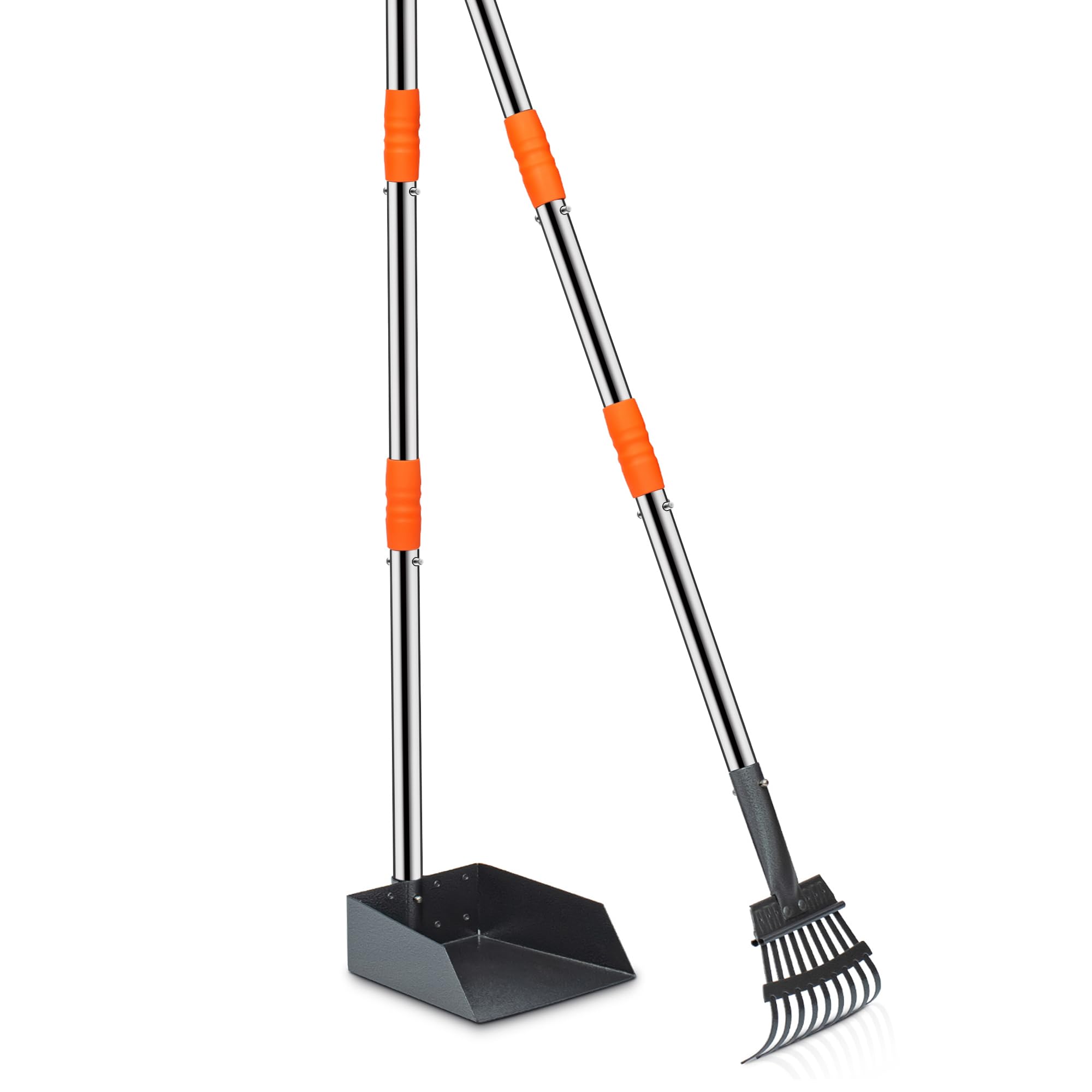 Niubya Pooper Scooper for Dogs, Metal Poop Scooper Tray and Rake Set with Adjustable Long Handle, Dog Pooper Scooper for Pet Waste Removal