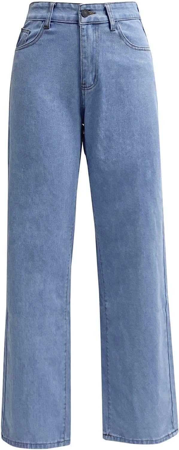 Jean Femme Taille Haute Coupe Droite Straight Jeans Baggy Jambes Larges amincissantes avec Tous Les Pantalon Automne Hiver Elastique Classique en Denim Jean Coupe