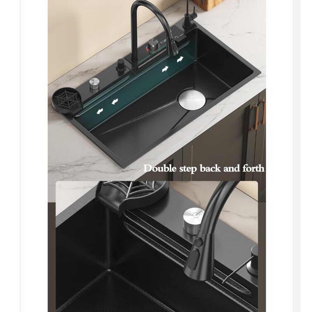 Singola ciotola sifone Lavello Con Tazza Rondella Rubinetto di Scarico Cestino di Scarico Grandi Dimensioni Singola Ciotola Lavello In Acciaio Inox Cascata Digitale Fumo Cucina Incorporato