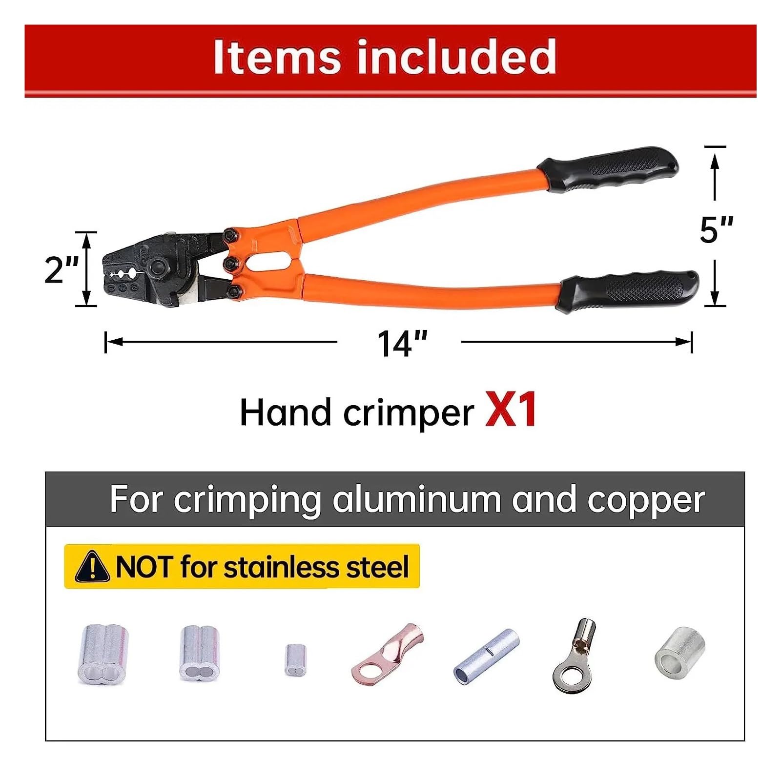 Pinza for crimpare fune metallica | Pinza da 14 pollici for pressare manicotti in rame e alluminio for cavi in ​​acciaio da 1,5-3,5 mm