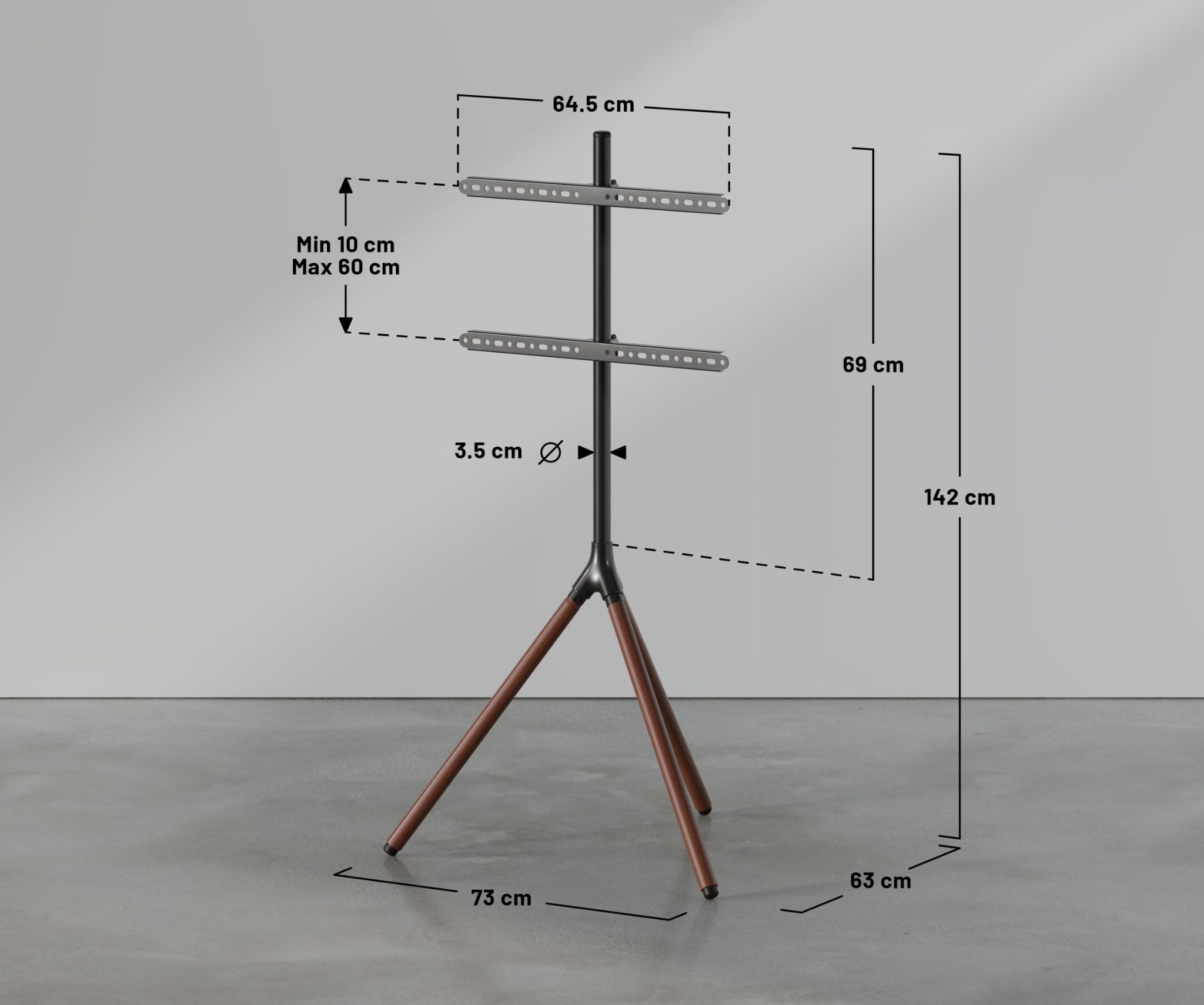 JAPANNEXT Support Trépied Bois pour TV & Écran 32-65 Pouces Charge Max 35 kg Hauteur & Pivot Réglable JN-3265-TRIWOOD