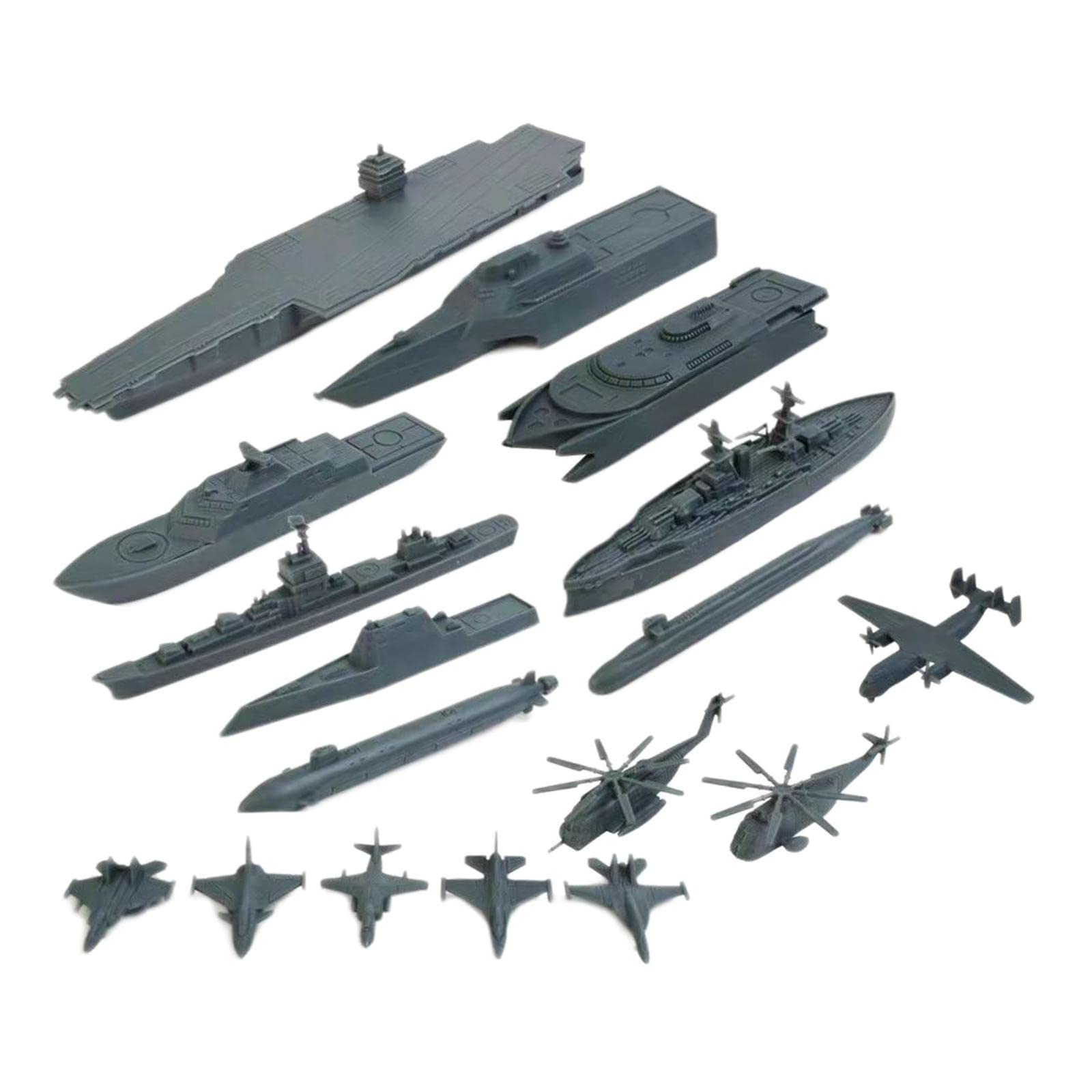 17 Teiliges Kriegsschiff Set mit Armeehubschrauber Und Flugzeugen, GRAU