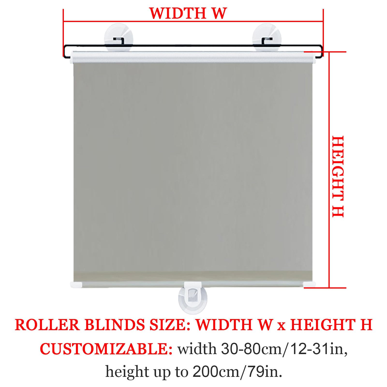Verdunkelungsrollos Mit Saugnäpfen, Einziehbarer Sonnenschutzrollos Jalousien, Saugnapfrollos, Verdunkelungsvorhänge, Temporäre Dachfenster Rollos, Ohne Bohren,grey-60x200cm/24 * 79in