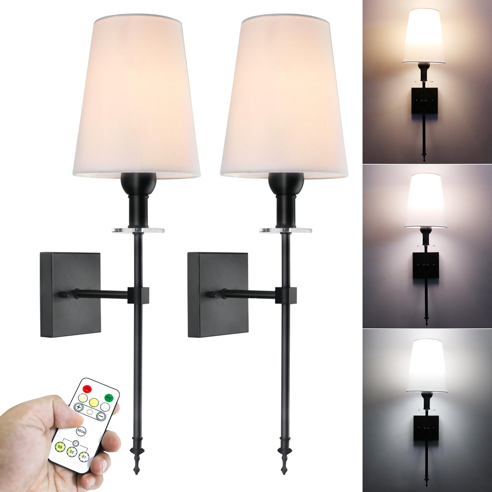 TOOTOO STAR Juego de apliques de pared a pilas (2 unidades), no cableados, regulables, alimentados con pilas para dormitorio, sala