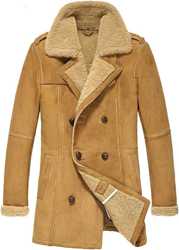CWMALLS Men's Winter Shearling Sheepskin Pea Coat CW878265 (X-Large Customize) Camel