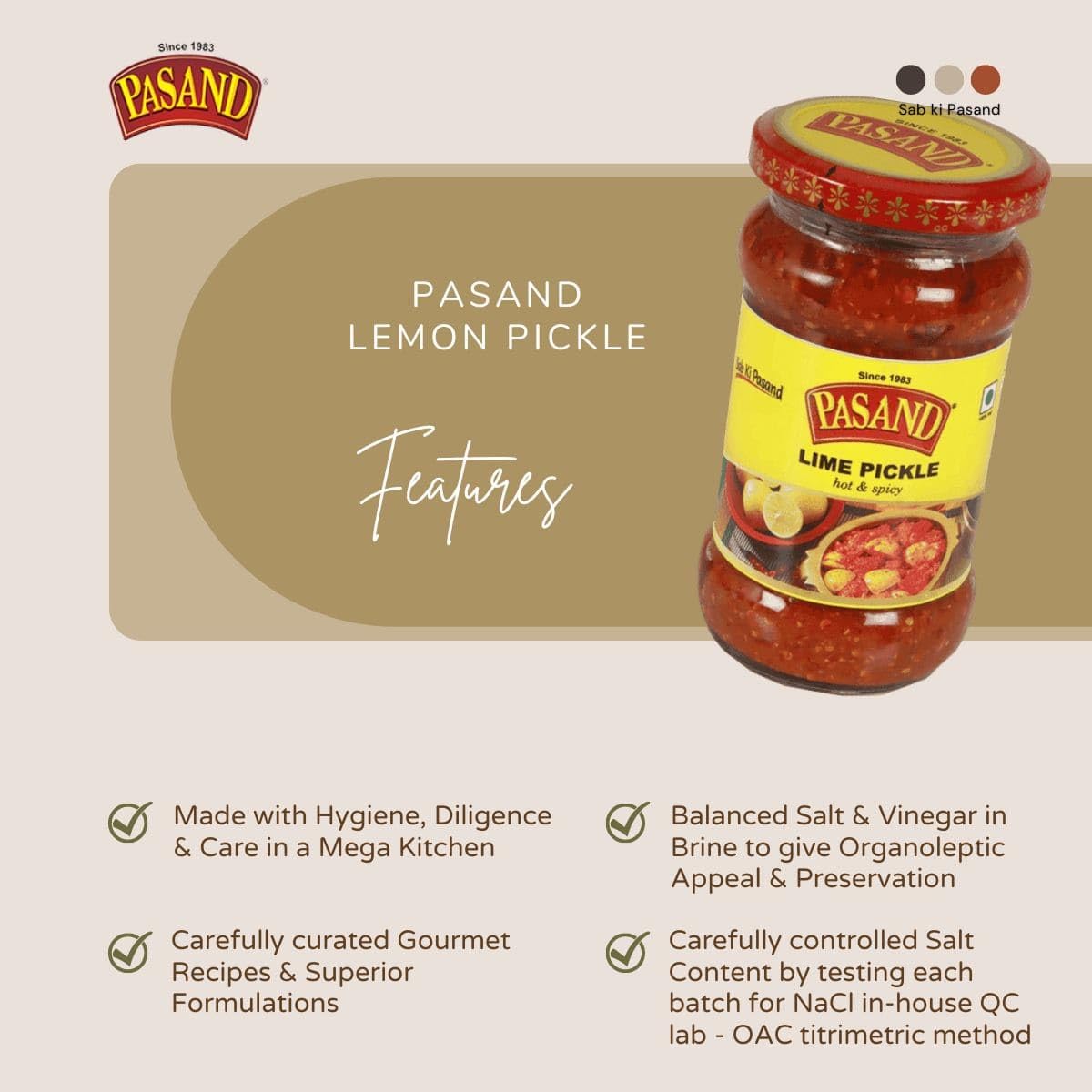 Pasand Lemon Pickle (hot & spicy nimboo pickle) | 300 gms Glass Jar | Traditional & Home-Made Taste | Real Ingredients, 100% Vegetarian 2