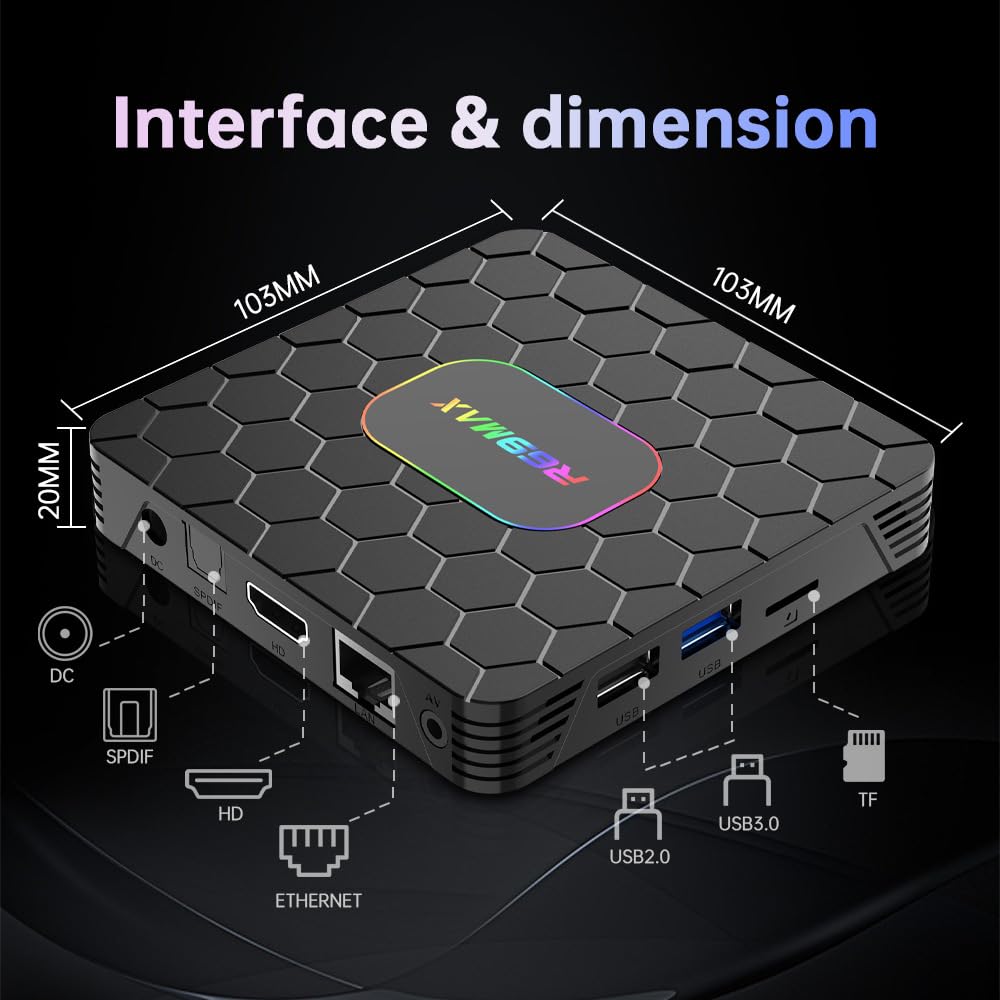 2025 Android Box 14.0, Smart TV Box 4 Go RAM, 64 Go Rom, 4K / 6K, Wi-FI 6, RK3528 Quad-Core Chip, Dual-WiFi, Bluetooth 5.0, 3D HDR, Ethernet.,4gb+32gb