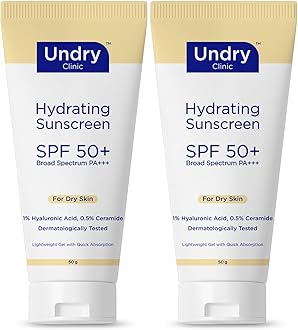 Hydrating Sunscreen SPF 50+ PA+++ | Lightweight Gel with 1% Hyaluronic Acid & 0.5% Ceramide | Broad Spectrum Protection for Dry Skin | Dermatologically Tested | Pack of 2 (50g Each)