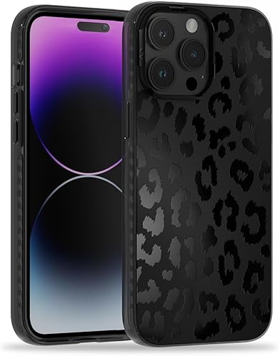 SCORPIFY Funda para iPhone 15 Pro compatible con MagSafe diseño de leopardo negro con estampado de guepardo, bonita funda para teléfono para mujeres