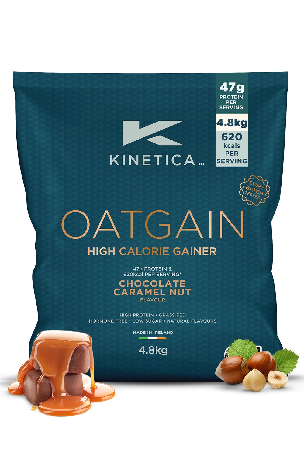 Kinetica Sports OatGain Mass Gainer–Chocolate Caramel, 4.8Kg, 30 Servings | 47g Protein, 78g Carbs & 620 Kcal/Serve |Optimum Bulk Weight Gain Whey Protein Supplement | WADA & Informed Sport Approved