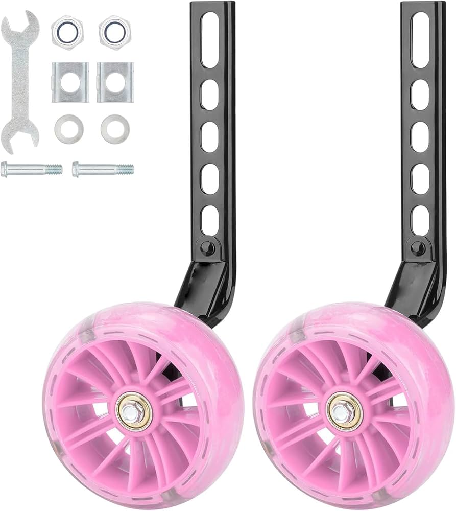 Kids Bike Stabilisers Mounted Kit, 1 Pair Pink Bicycle Mute