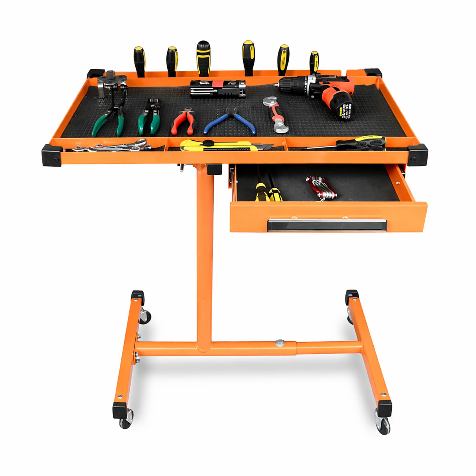 A A IN LT018D Heavy Duty Adjustable Work Table with Drawers, Rolling Tool Tray with Wheels of 220lbs Capacity