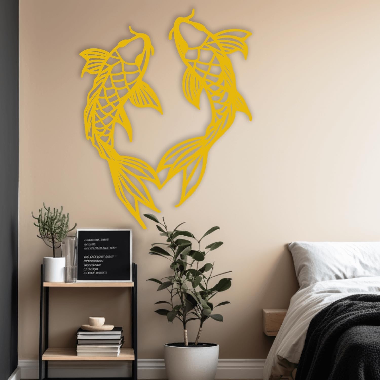 Art mural métal poissons koi dorés décoration poétique maison