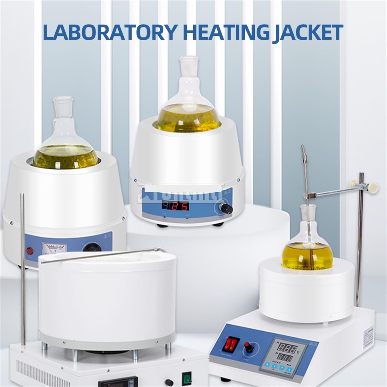 Vaso de laboratorio de 3 l con manguito calefactor y placa calefactora con agitador magnético, temperatura constante ajustable. Instrumento de medición(500ML)