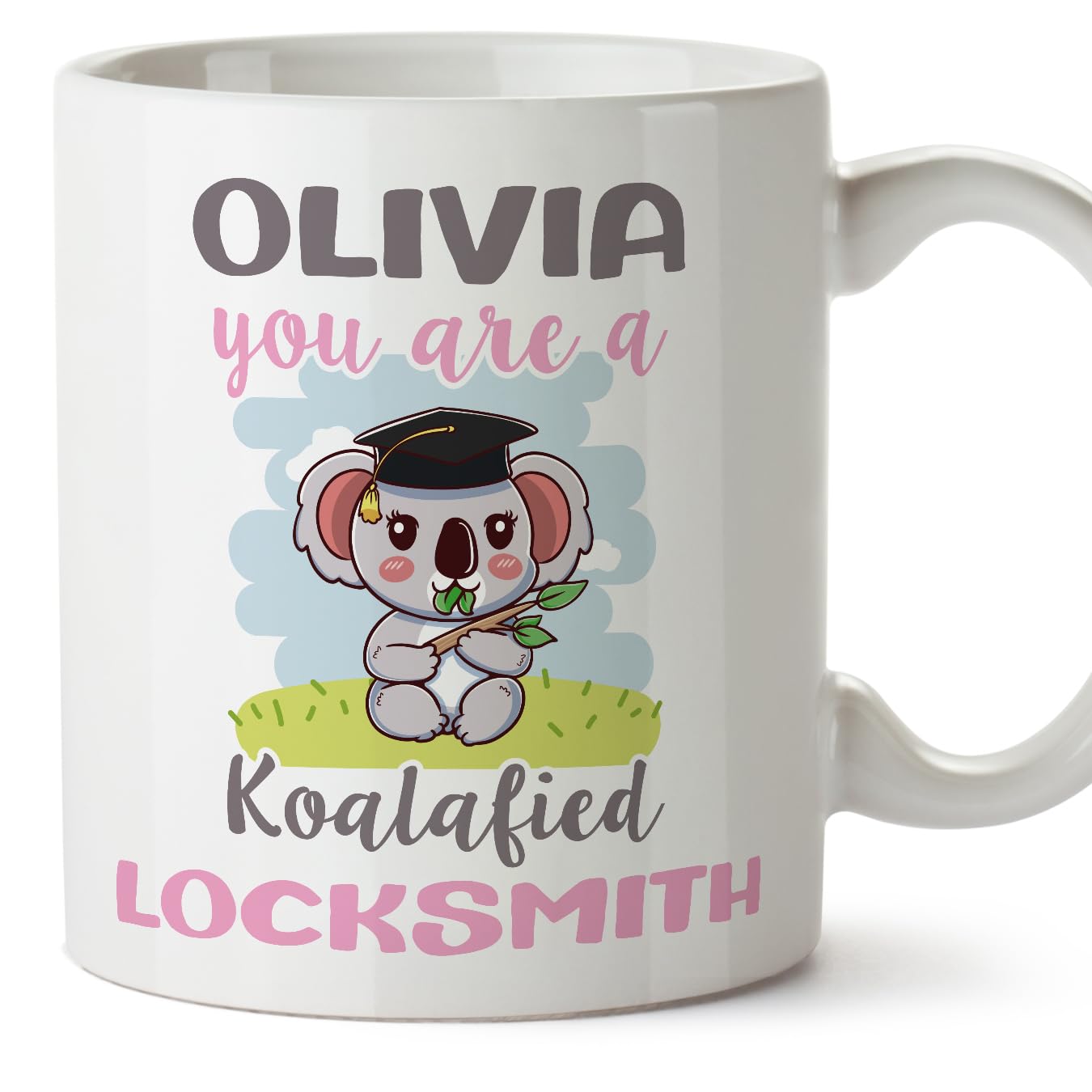 MUGFFINS Personalised Mug for Locksmith Woman - in English - Custom Koalafied - Funny Custom Gift for Colleagues - Ceramic 11oz Mug โ image 1