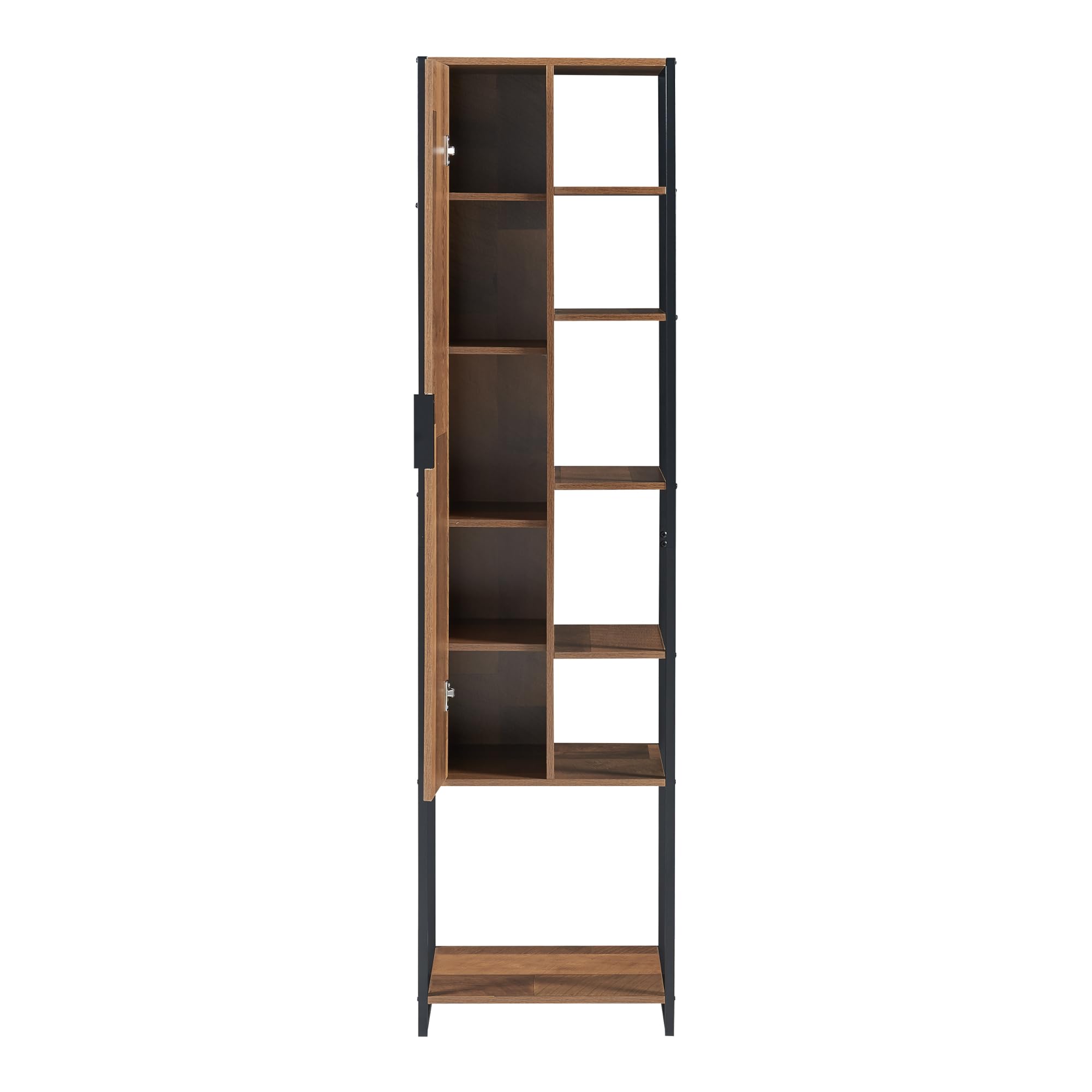 [en.casa] Mobile a Colonna per Bagno Armadio Alto Stretto con Anta e Ripiani Arredo Bagno 165 x 42,5 x 30 cm Nero/effetto Legno Intarsiato color Noce